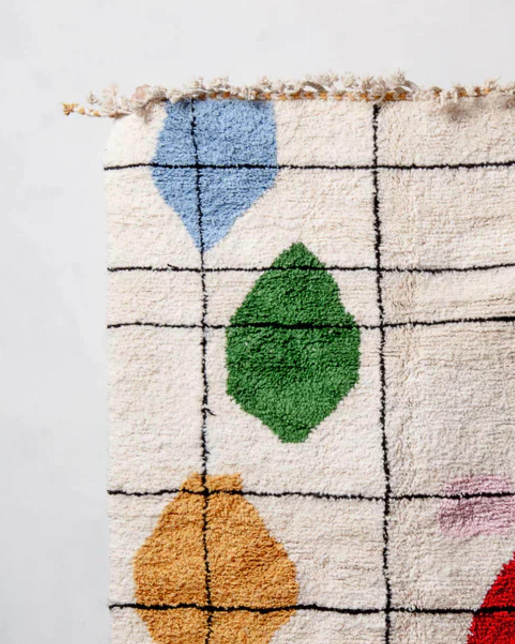 Handmade Black Grid Moroccan Rug: Creamy Wool Beni Ourain Style