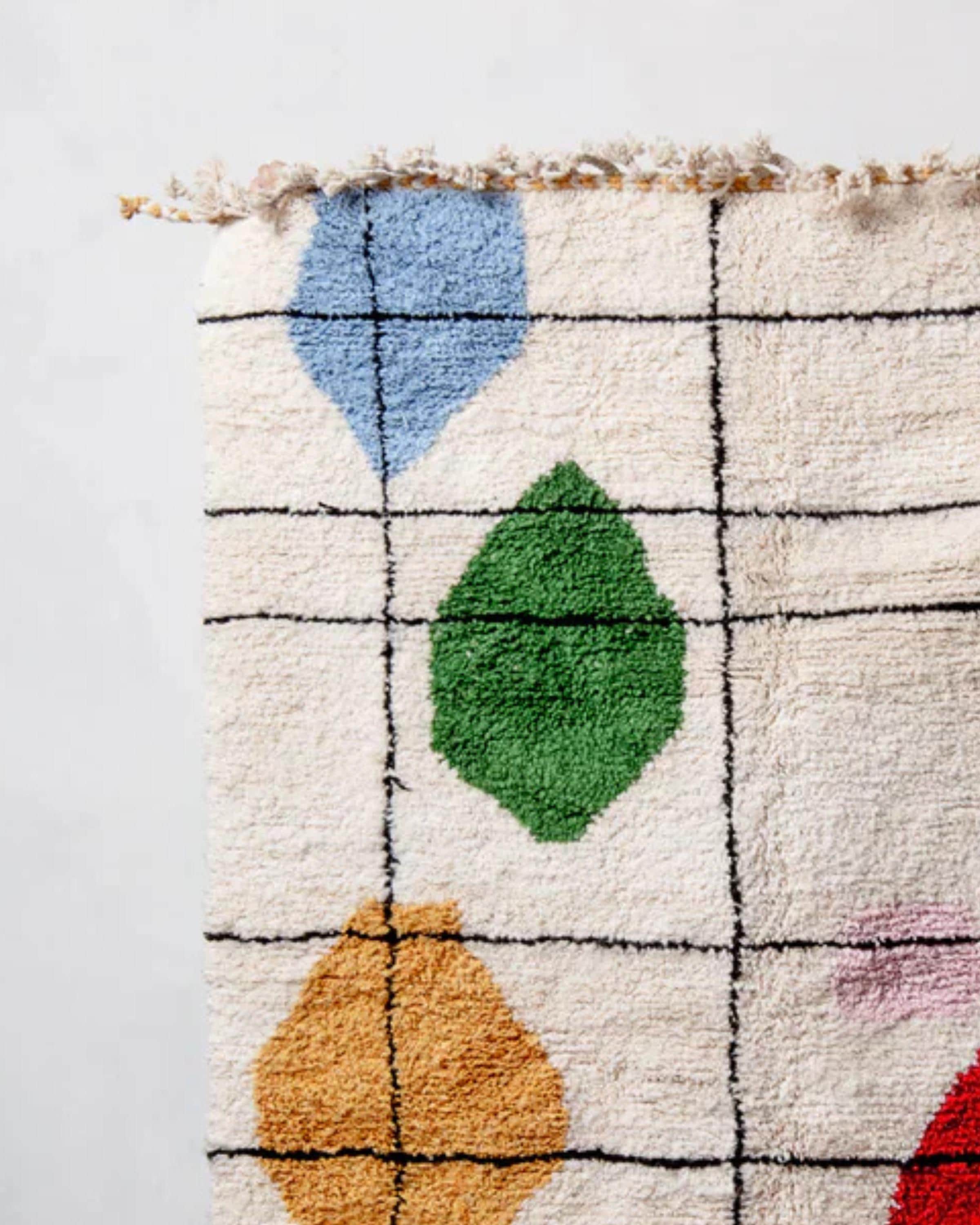 Handmade Black Grid Moroccan Rug: Creamy Wool Beni Ourain Style