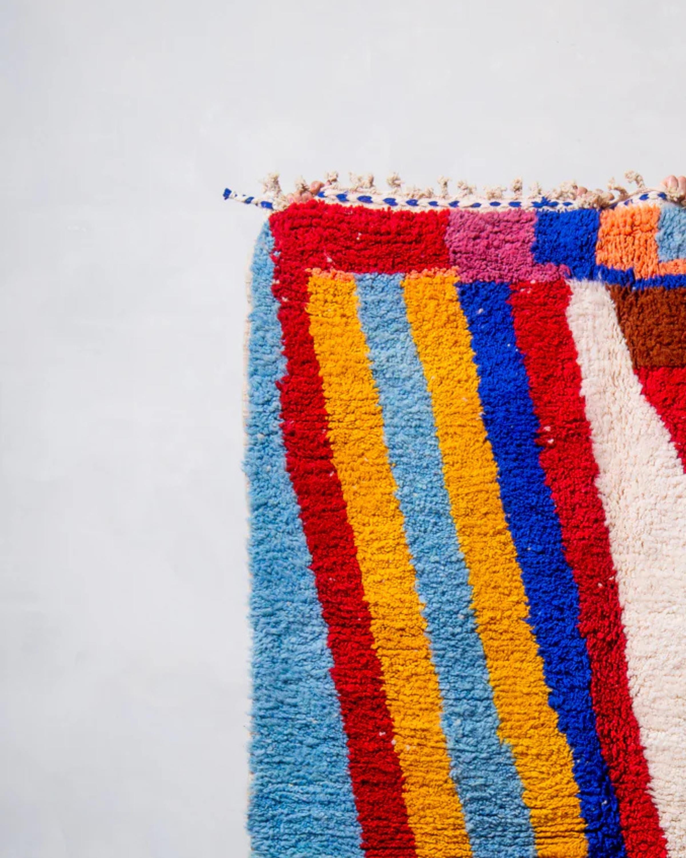 Handmade Beni Ourain Wool Rug: Multicolor Moroccan Carpet