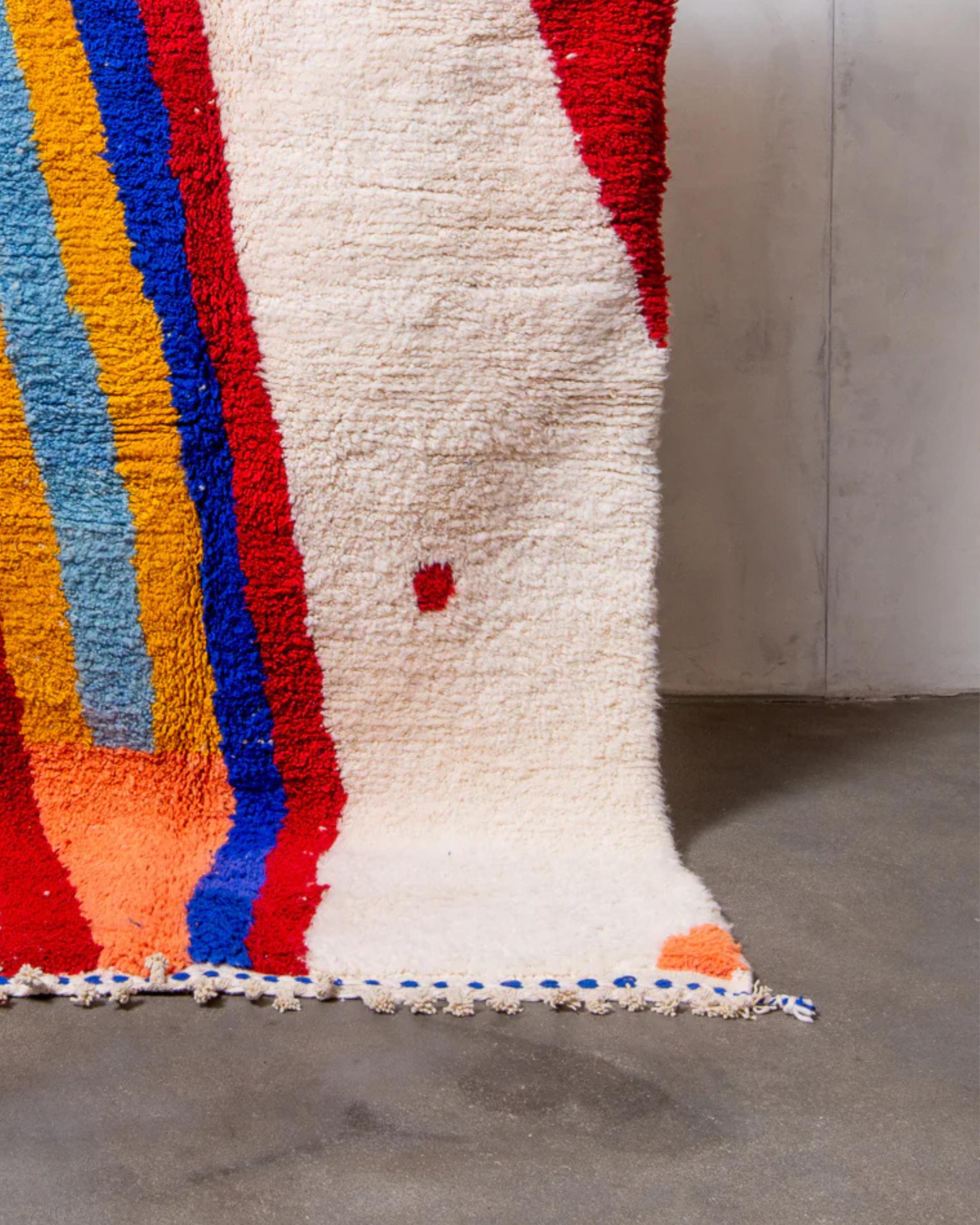 Handmade Beni Ourain Wool Rug: Multicolor Moroccan Carpet