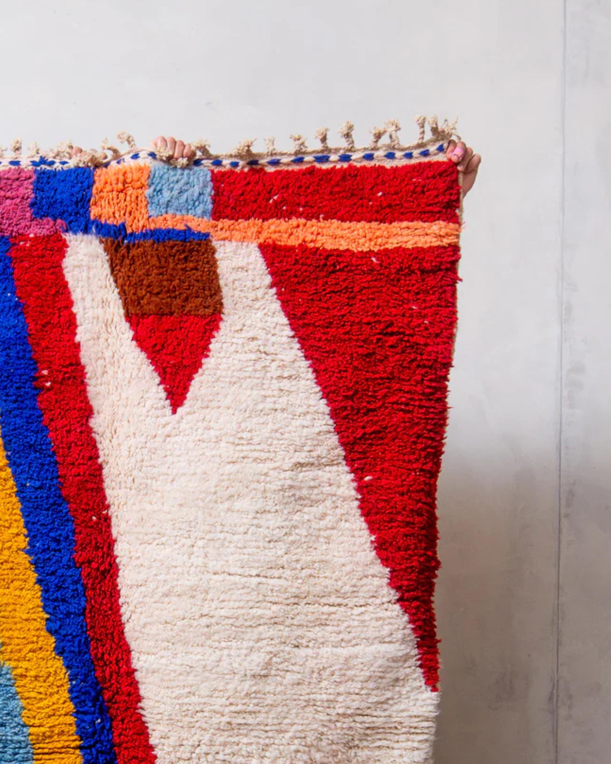 Handmade Beni Ourain Wool Rug: Multicolor Moroccan Carpet