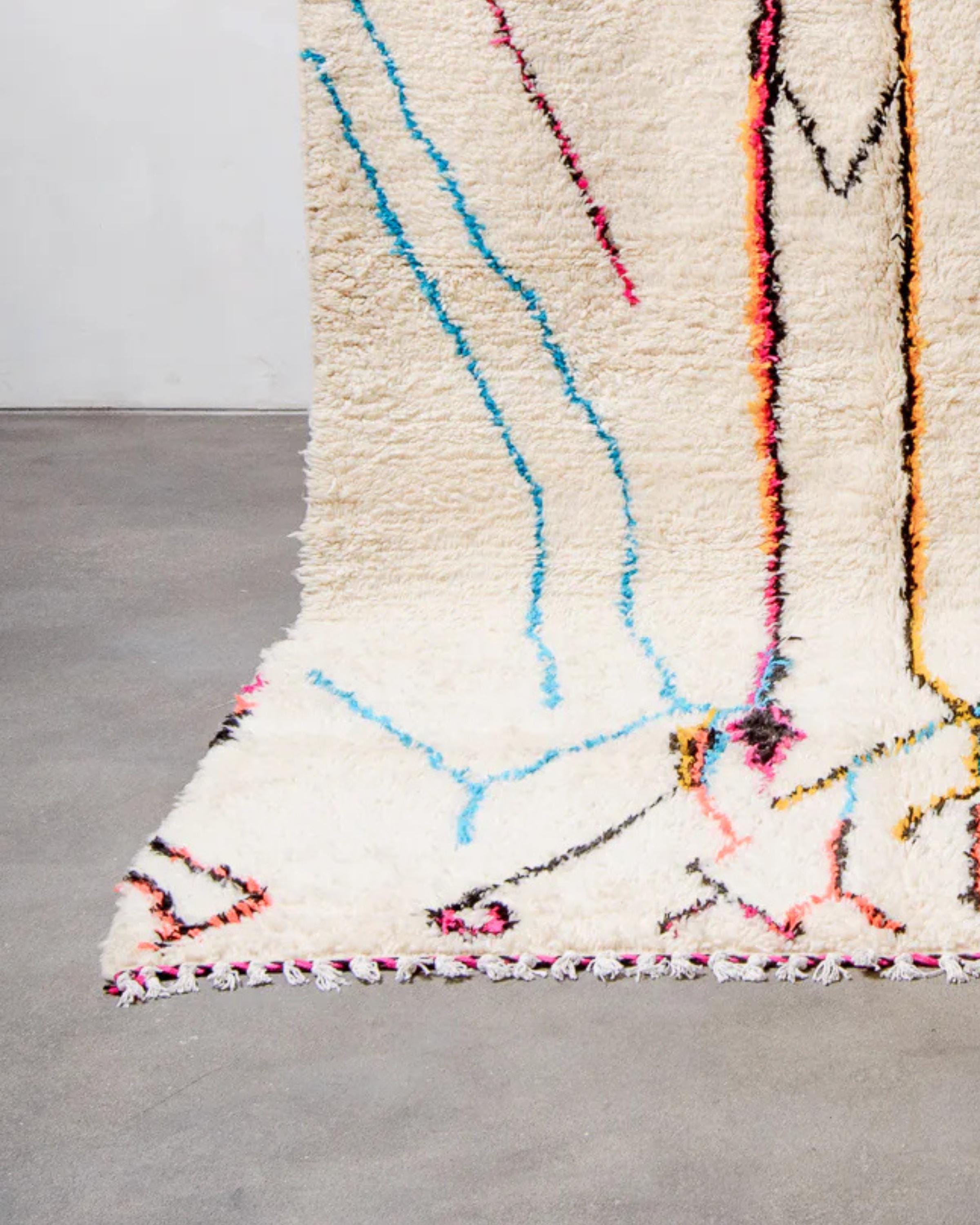 Handmade Beni Ourain Rug: White Moroccan Berber Wool Shag Rug