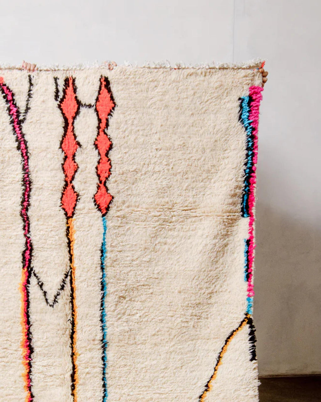 Handmade Beni Ourain Rug: White Moroccan Berber Wool Shag Rug