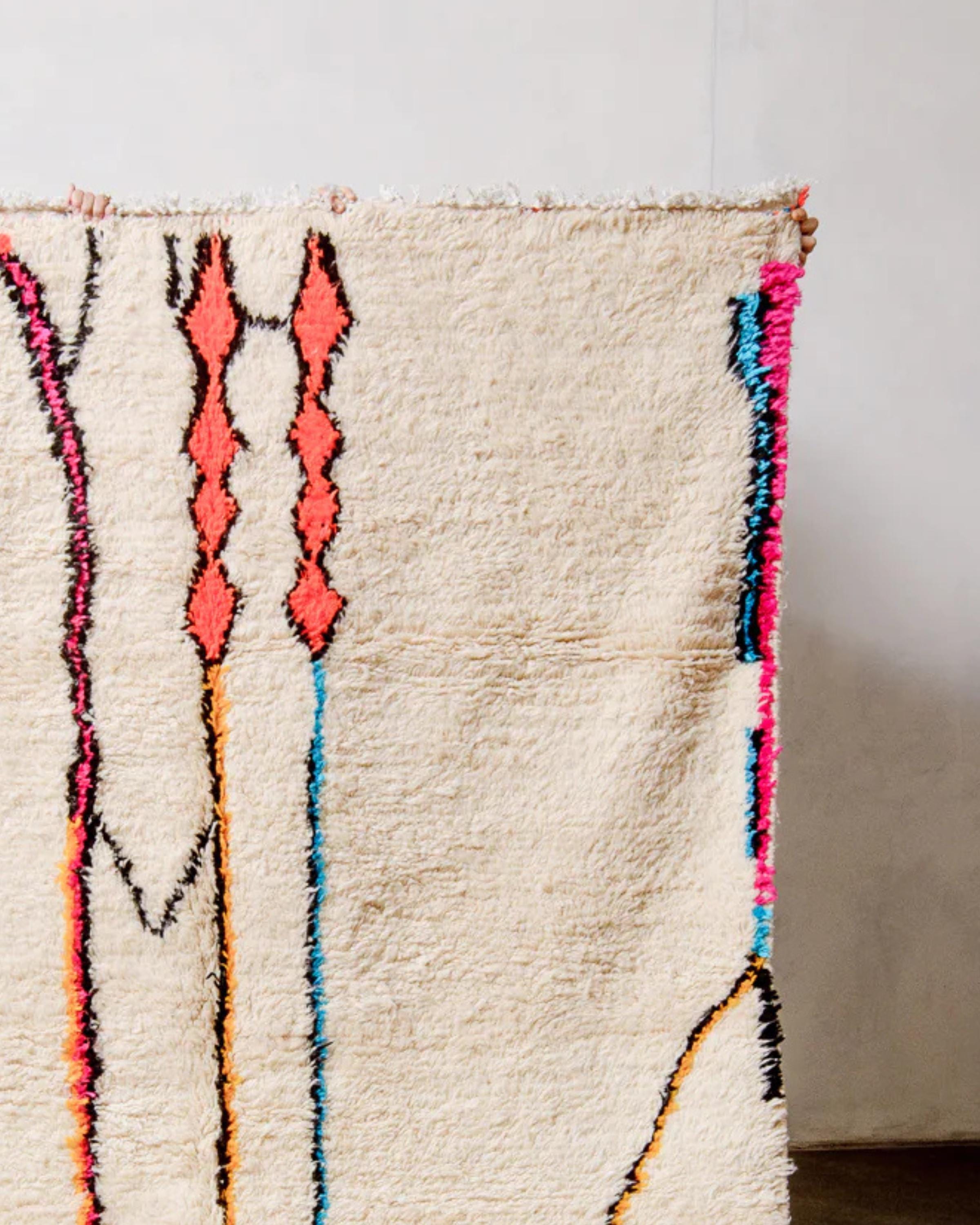 Handmade Beni Ourain Rug: White Moroccan Berber Wool Shag Rug