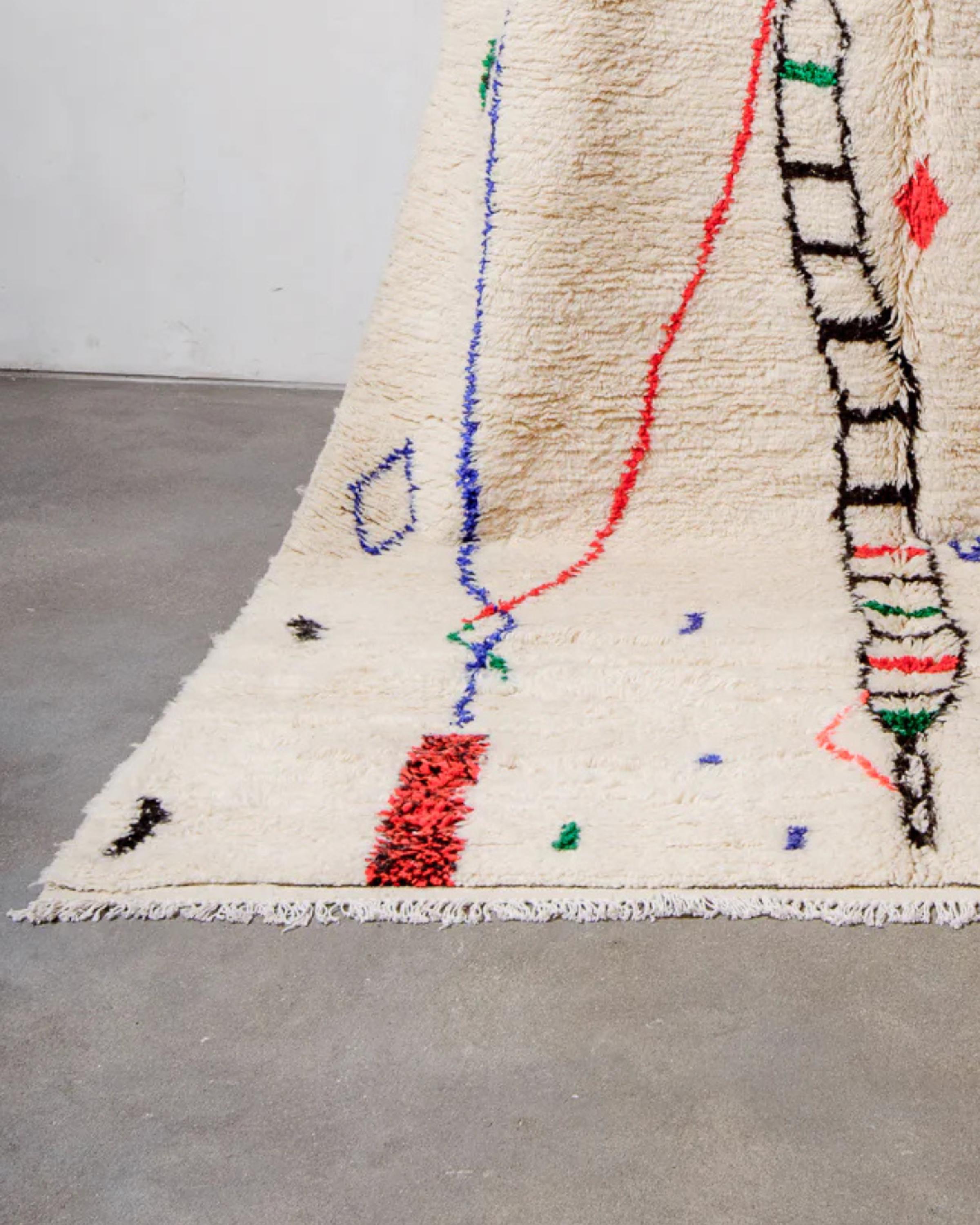 Handmade White and Pink Berber Rug: Moroccan Wool Boujaad Carpet