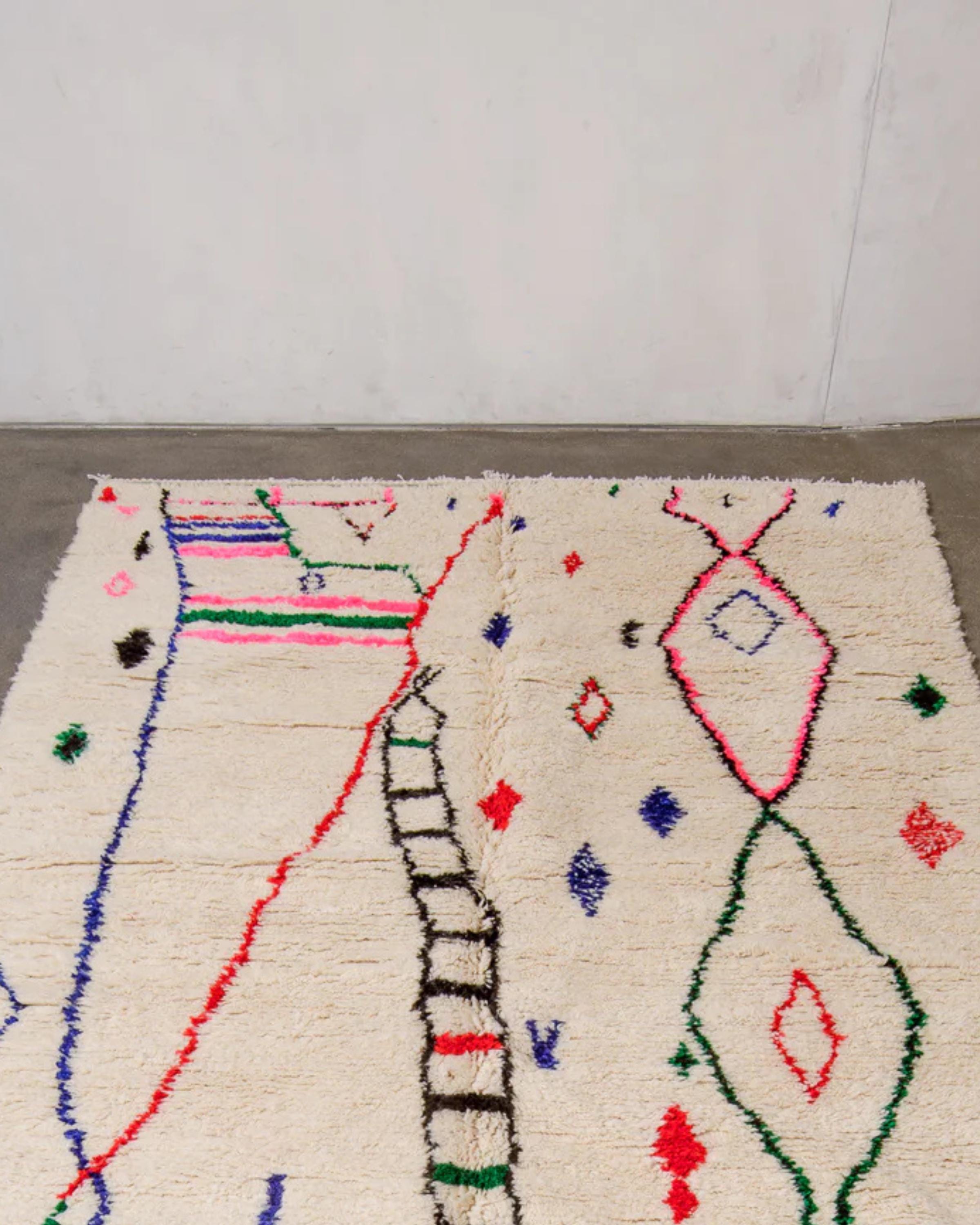 Handmade White and Pink Berber Rug: Moroccan Wool Boujaad Carpet