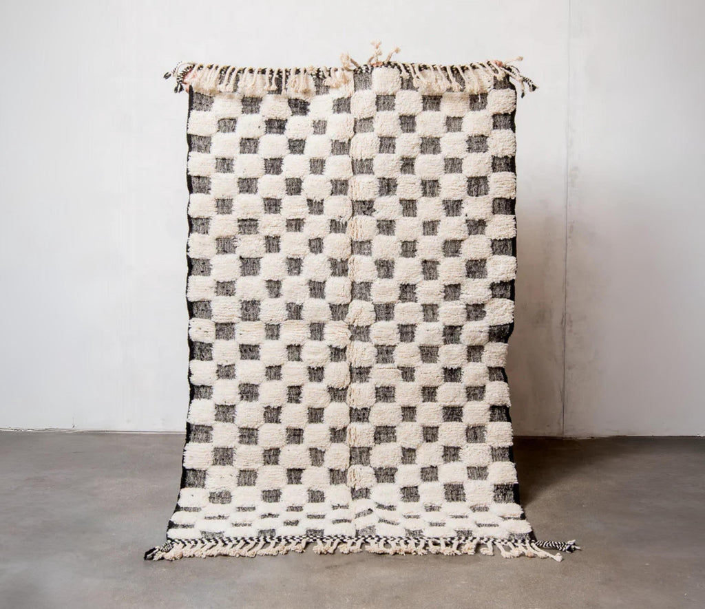 Handwoven Wool Checkered Rug: Moroccan Berber Design