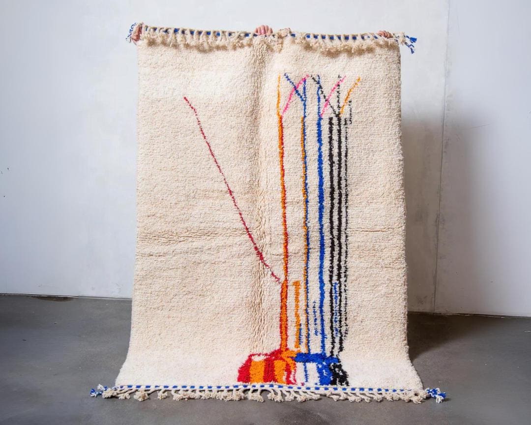 Handwoven Argyle Berber Rug: Cream Wool Moroccan Carpet