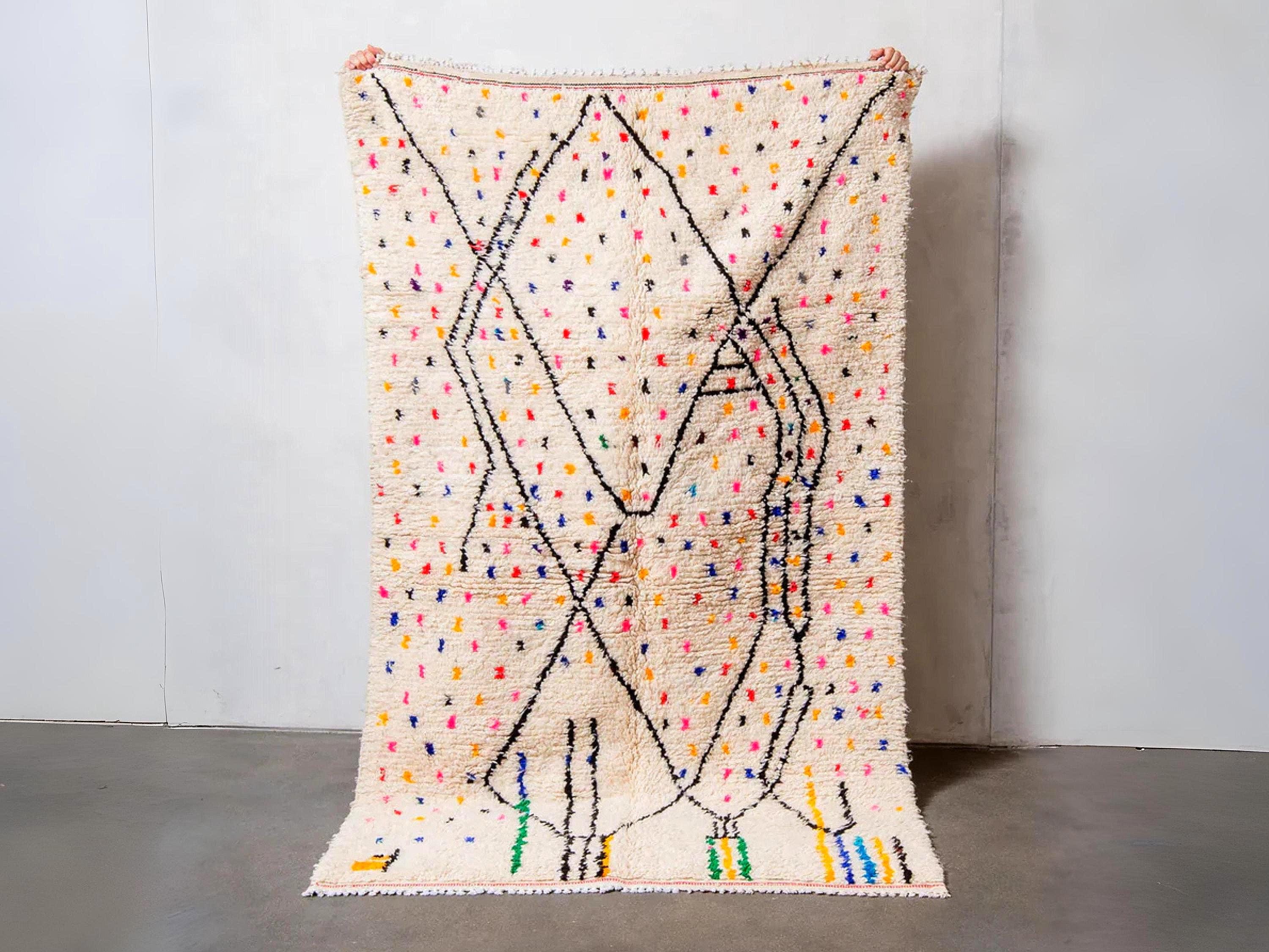 Handwoven Azilal Argyle Rug: Moroccan Sheepskin & Jute Extra Large Carpet