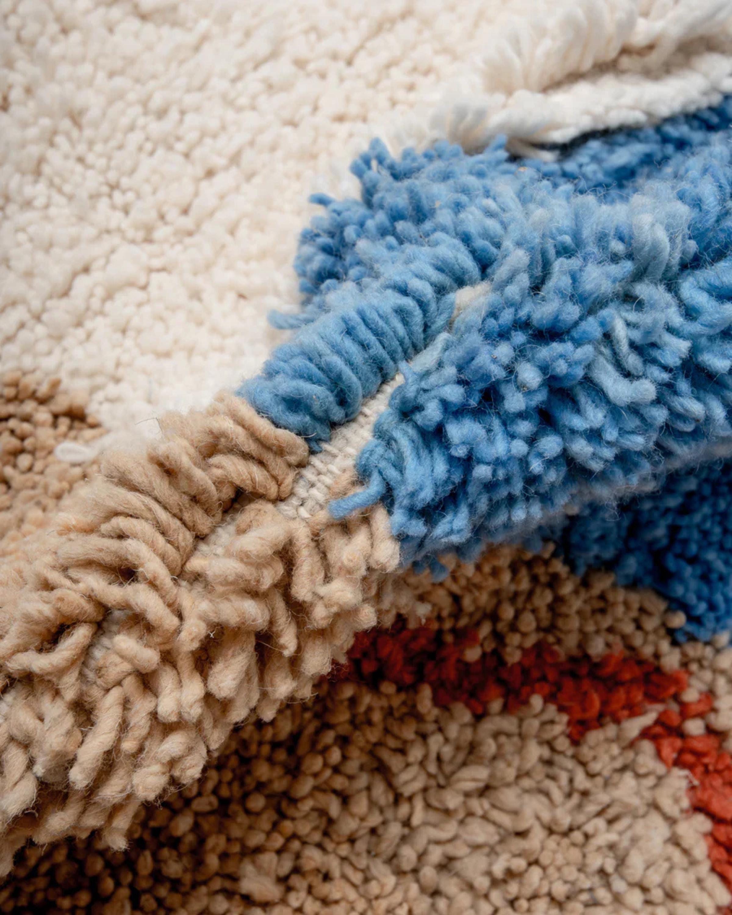 Handwoven Brown and Blue Moroccan Wool Rug: Berber Azilal Design