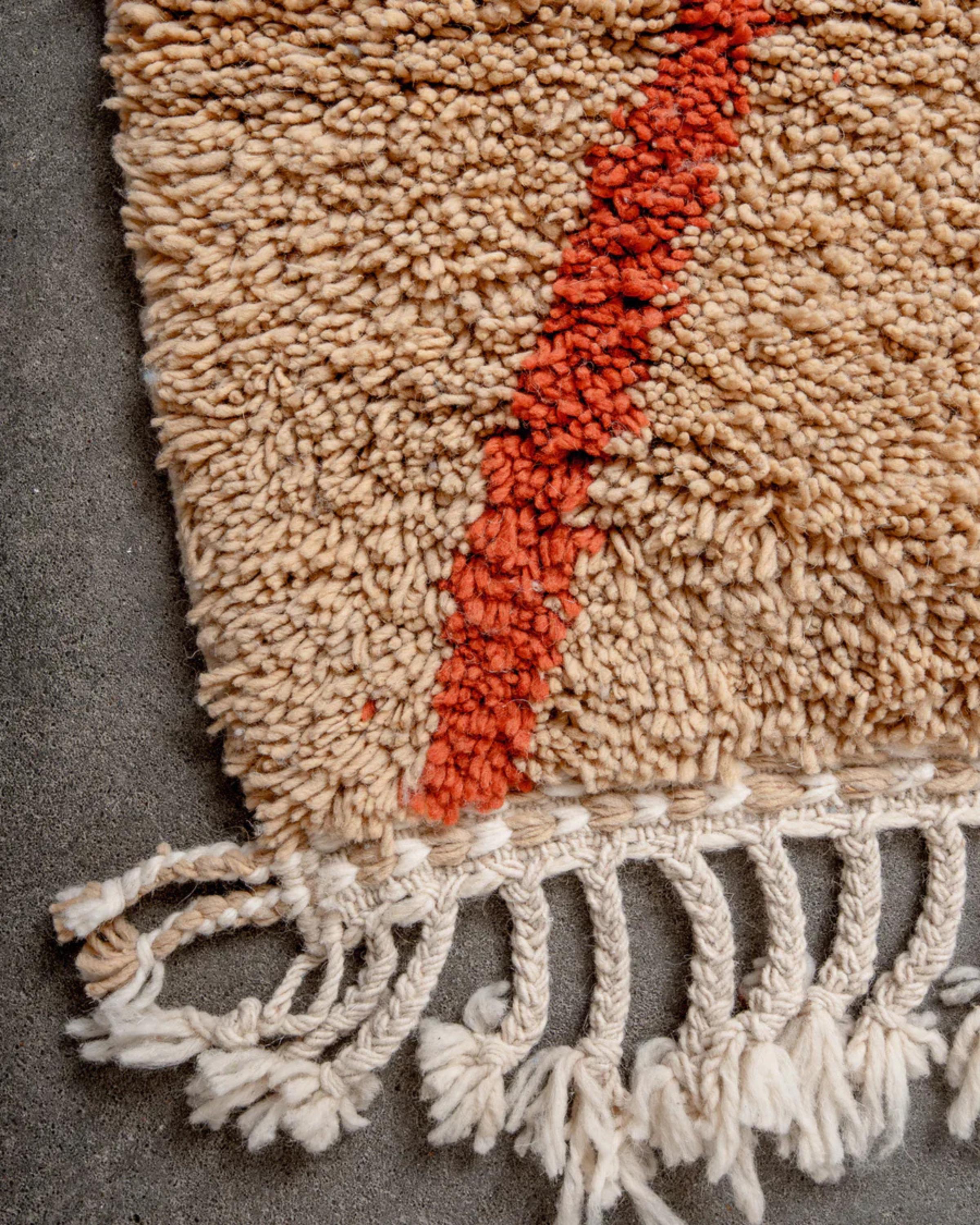 Handwoven Brown and Blue Moroccan Wool Rug: Berber Azilal Design