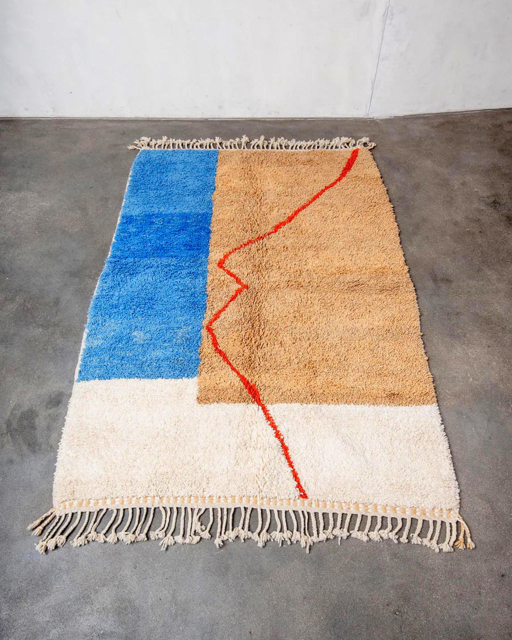 Handwoven Brown and Blue Moroccan Wool Rug: Berber Azilal Design