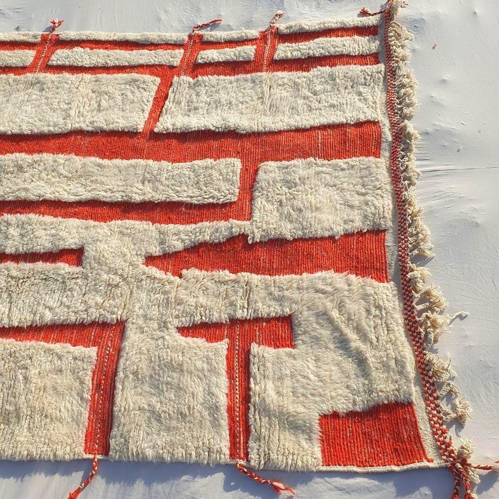 Hand Tufted Moroccan Rug: Orange & White Bohemian Berber Rug