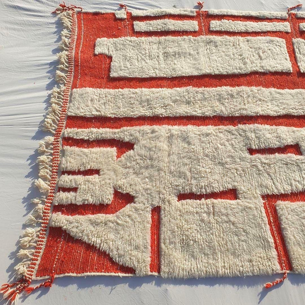 Hand Tufted Moroccan Rug: Orange & White Bohemian Berber Rug