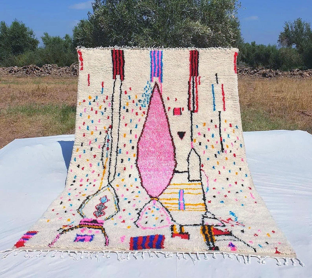 Handmade Azilal Berber Rug: Abstract Multicolored Moroccan Carpet