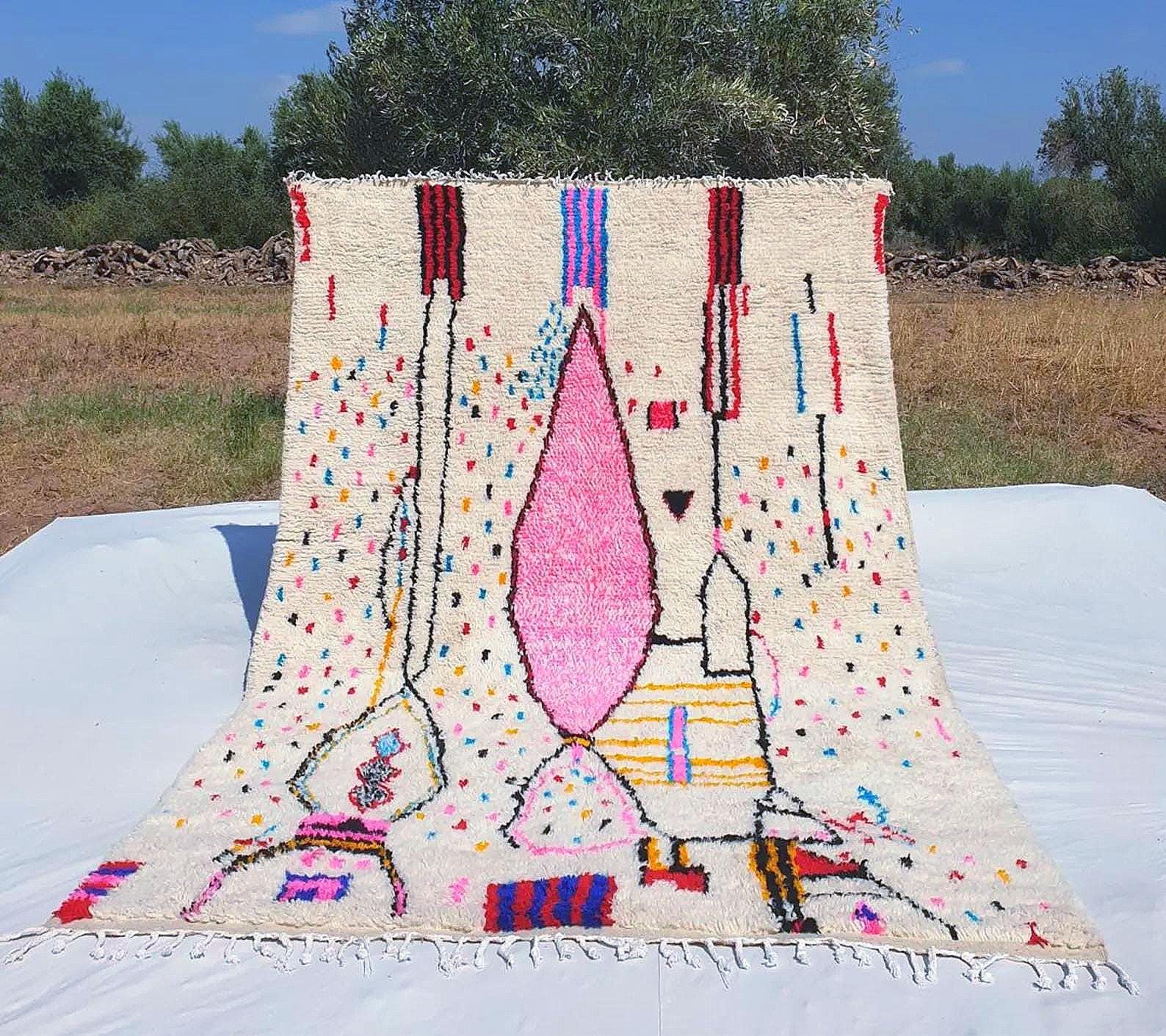 Handmade Azilal Berber Rug: Abstract Multicolored Moroccan Carpet