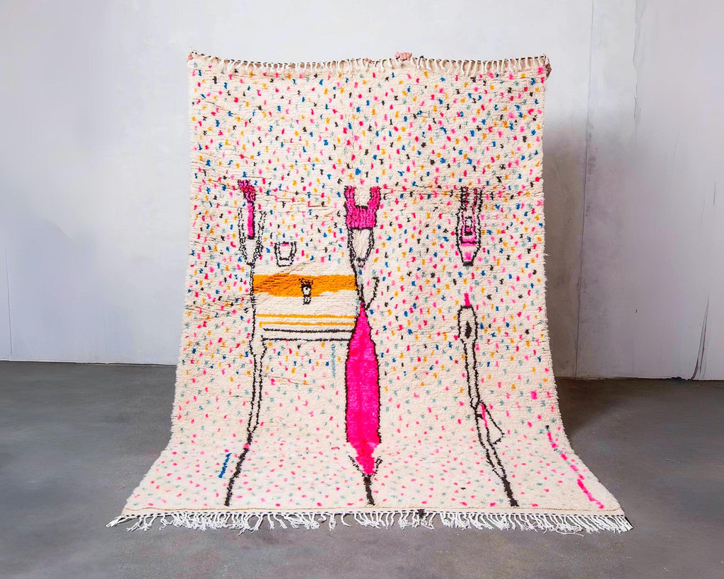 Handmade Beni Ourain Berber Rug: Moroccan White Wool, Azilal Style