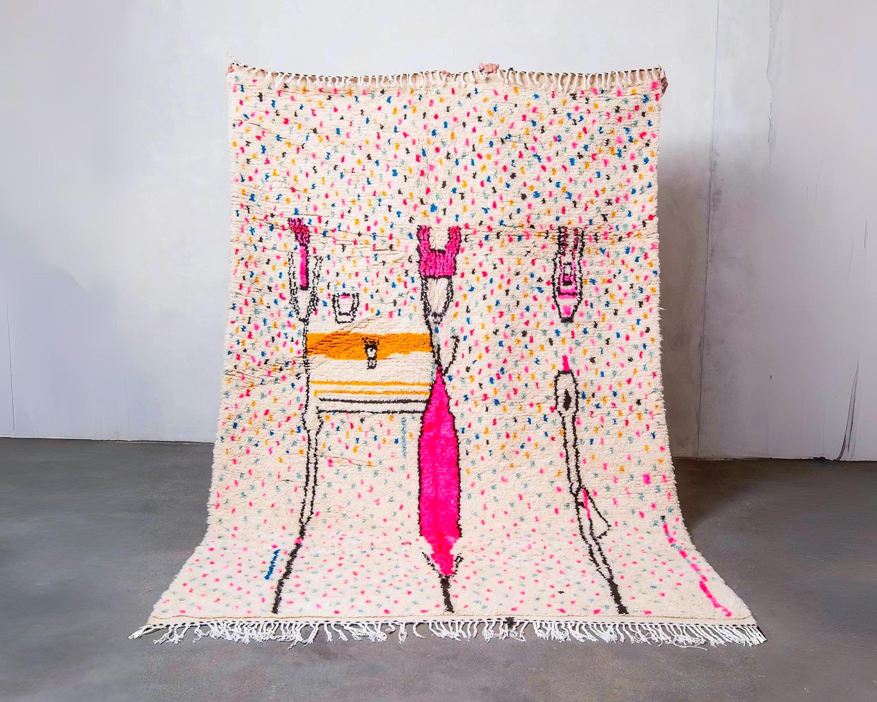 Handmade Beni Ourain Berber Rug: Moroccan White Wool, Azilal Style