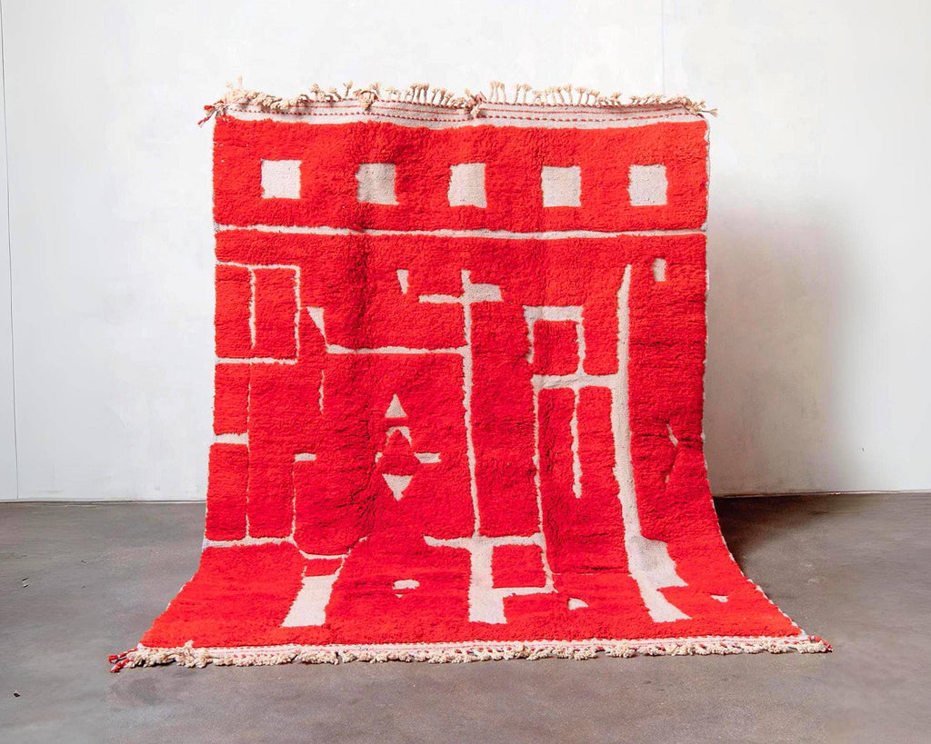 Handmade Red Wool Moroccan Kilim Rug: Large Berber Design