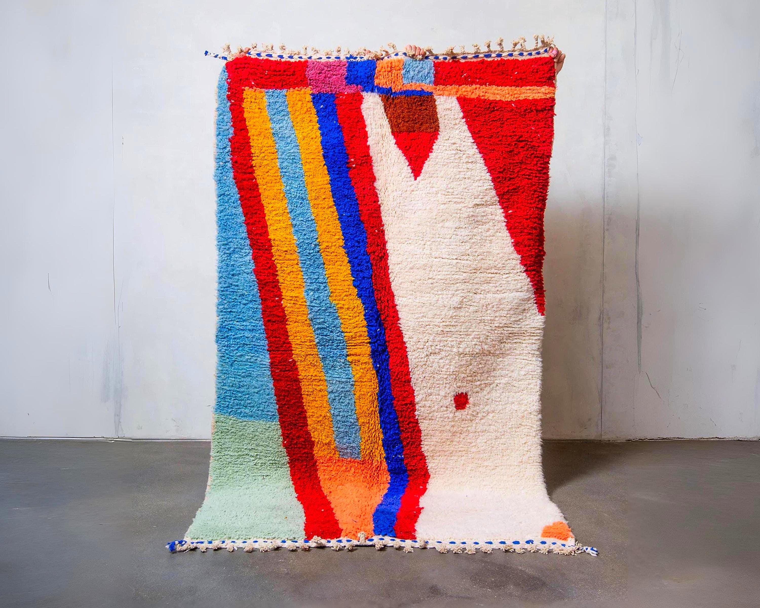 Handmade Beni Ourain Wool Rug: Multicolor Moroccan Carpet