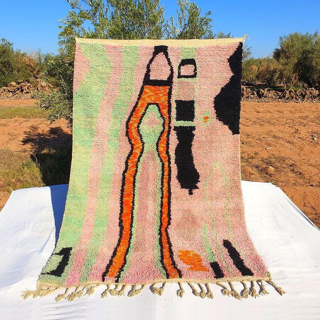 Handmade Wool Beni Ourain Rug: Shaggy Moroccan Berber Carpet