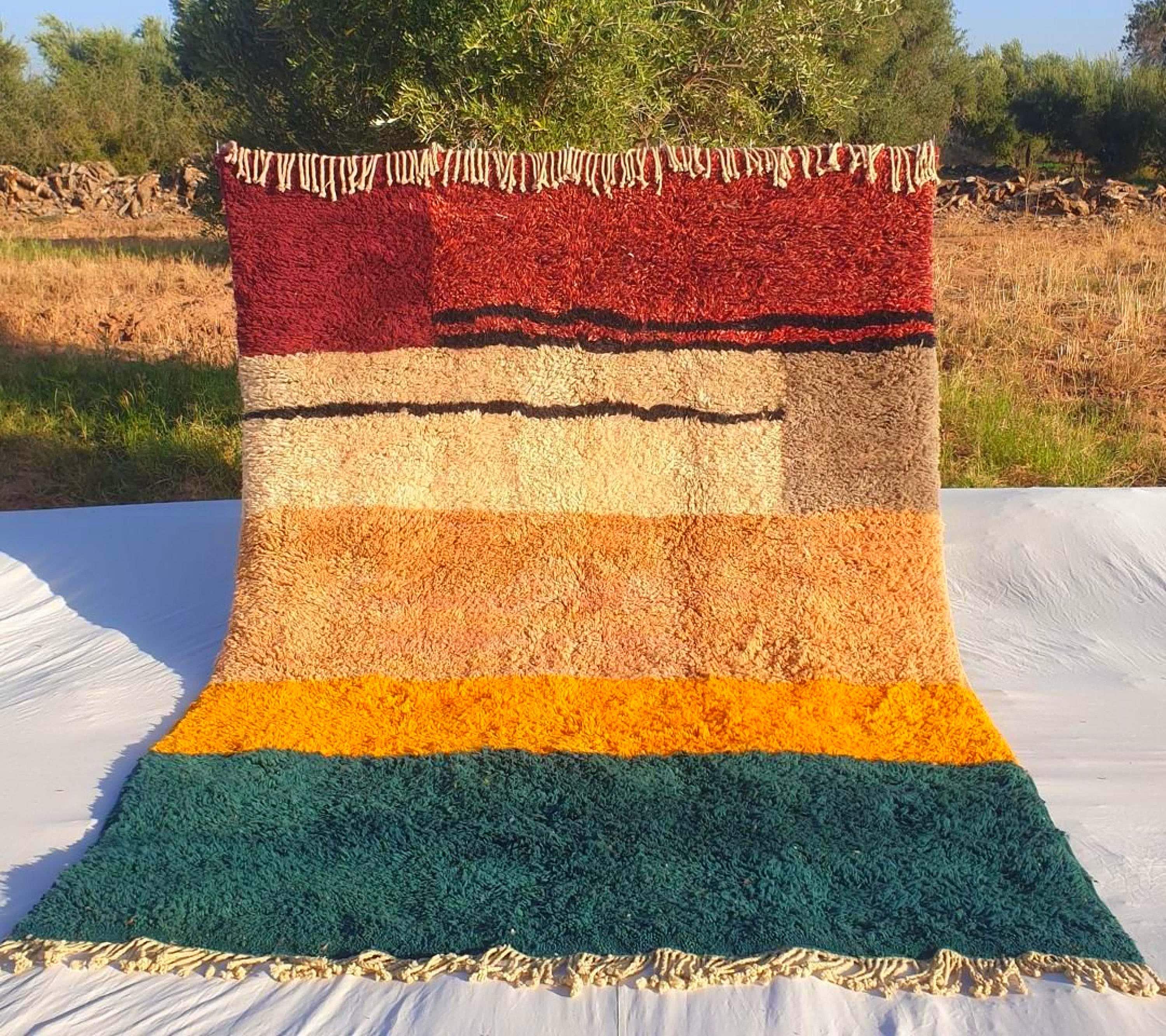 Handmade Shaggy Beni Ourain Rug: Authentic Moroccan Berber Wool Carpet