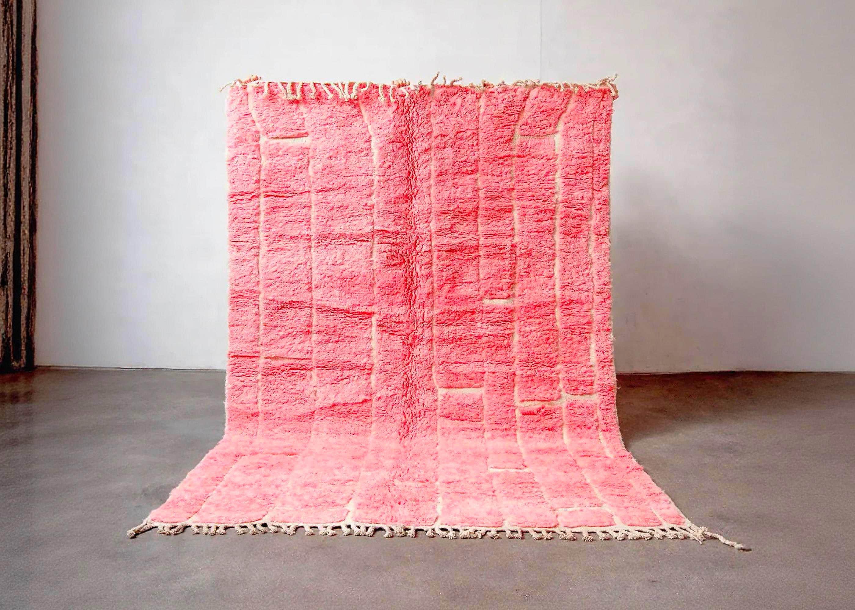 Handmade Hot Pink Berber Rug: Moroccan Wool Fluffy Carpet