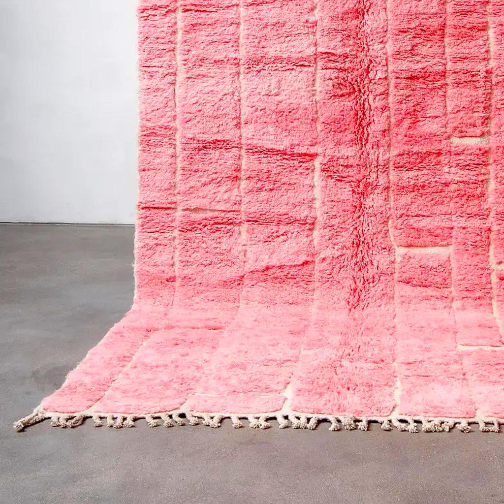 Handmade Hot Pink Berber Rug: Moroccan Wool Fluffy Carpet