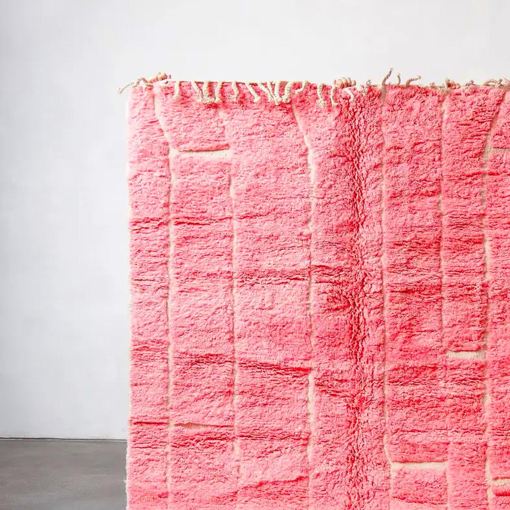 Handmade Hot Pink Berber Rug: Moroccan Wool Fluffy Carpet