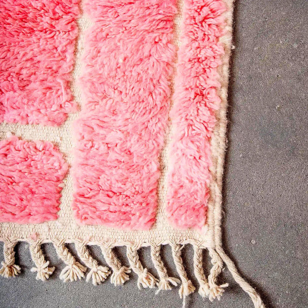 Handmade Hot Pink Berber Rug: Moroccan Wool Fluffy Carpet