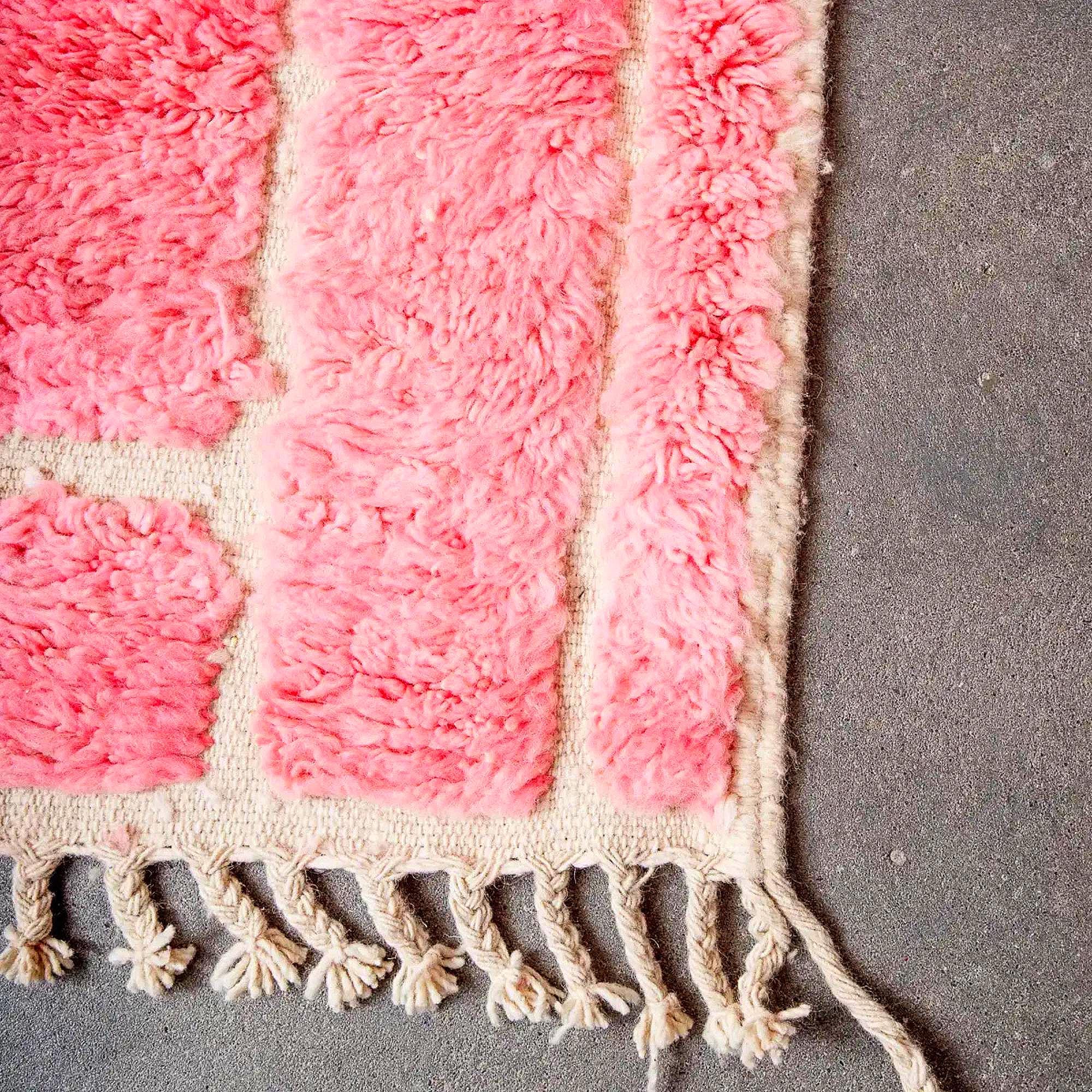 Handmade Hot Pink Berber Rug: Moroccan Wool Fluffy Carpet