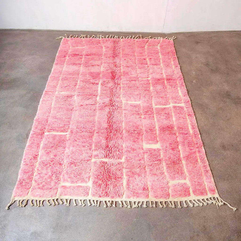 Handmade Hot Pink Berber Rug: Moroccan Wool Fluffy Carpet