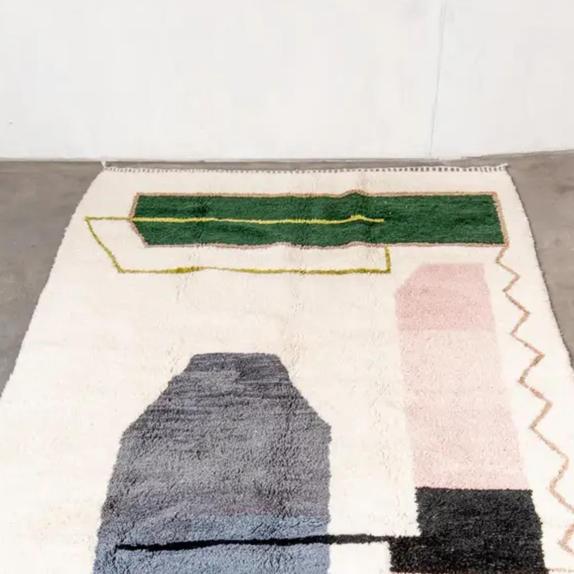 Handmade Green Wool Moroccan Rug: Berber Design, Custom 10x14