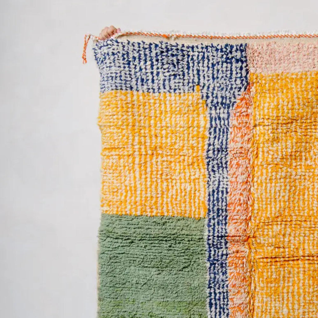 Handmade Boujad Berber Rug: Pink & Green Moroccan Wool Rug (10x14 ft.)