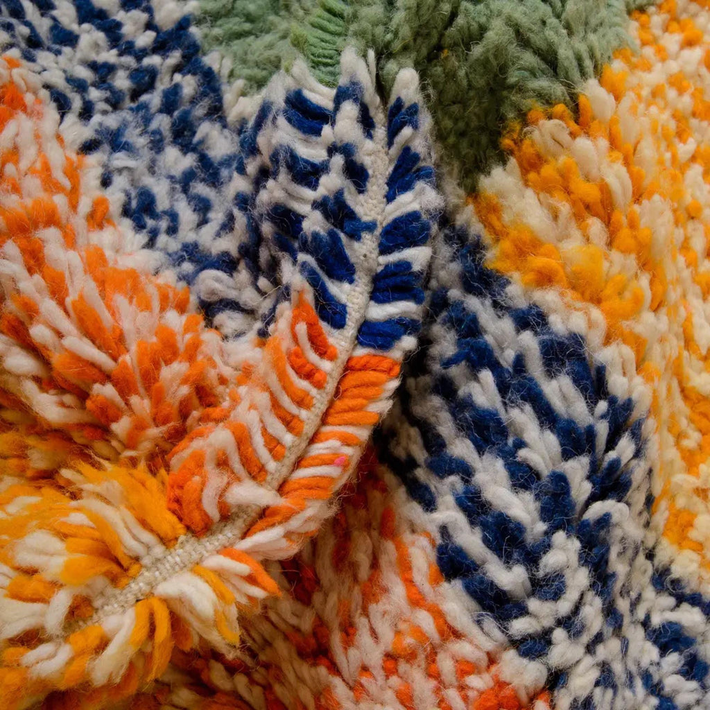 Handmade Boujad Berber Rug: Pink & Green Moroccan Wool Rug (10x14 ft.)