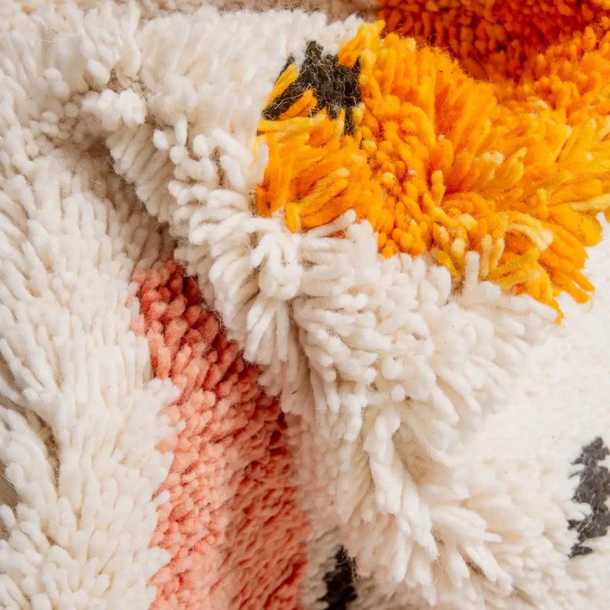 Handwoven White & Orange Moroccan Rug: Berber Wool Carpet