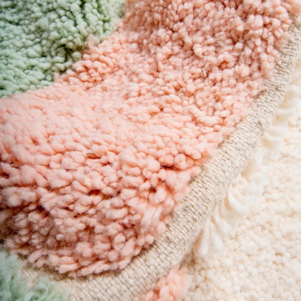 Handmade Beni Ourain Wool Rug (8x10): Green & Pink Berber Shag