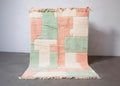 Handmade Beni Ourain Wool Rug (8x10): Green & Pink Berber Shag