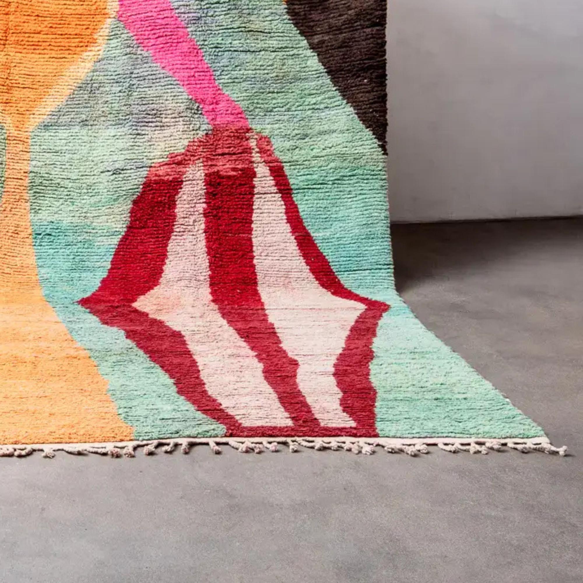 Handmade Boujad Wool Rug: Colorful Abstract Moroccan Carpet