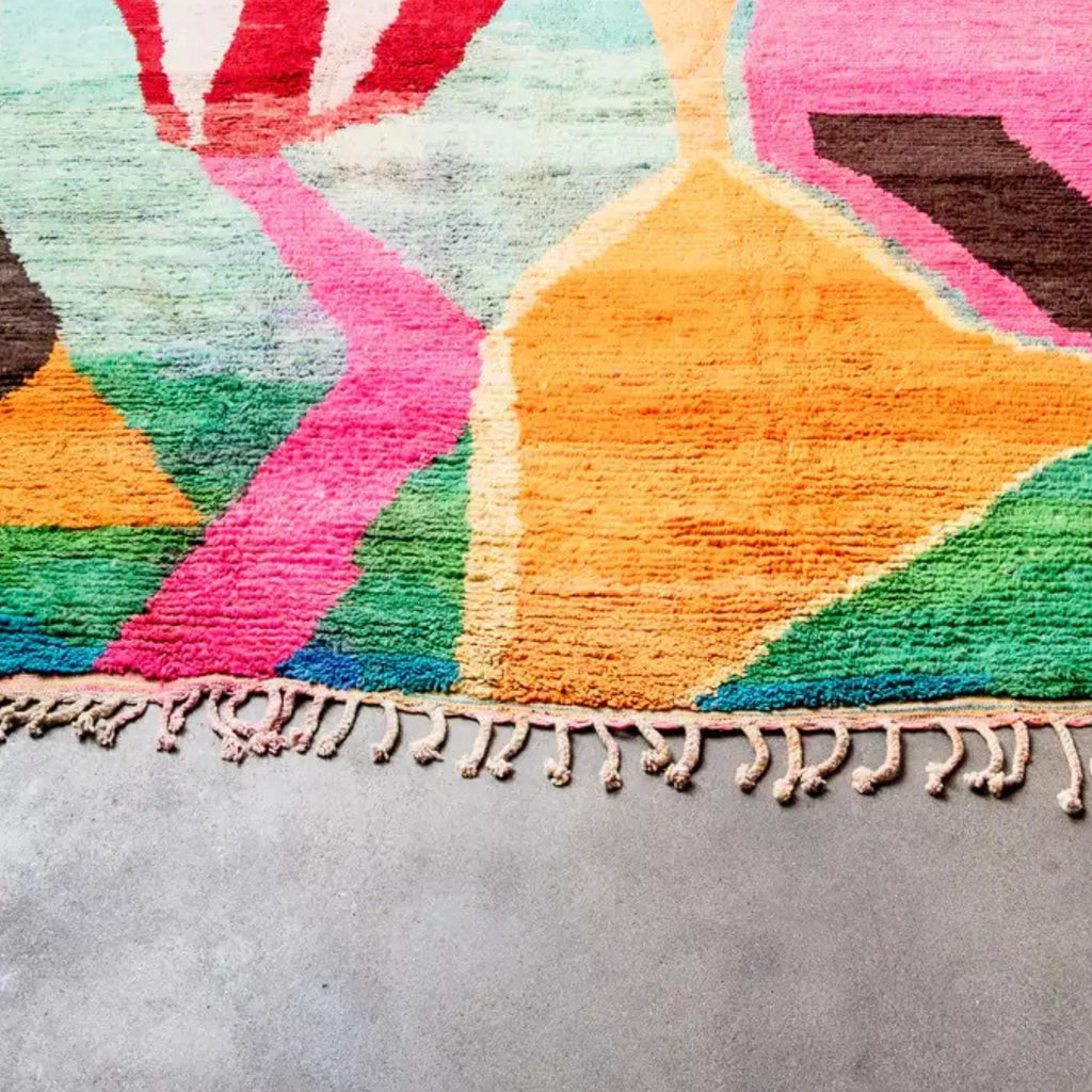 Handmade Boujad Wool Rug: Colorful Abstract Moroccan Carpet