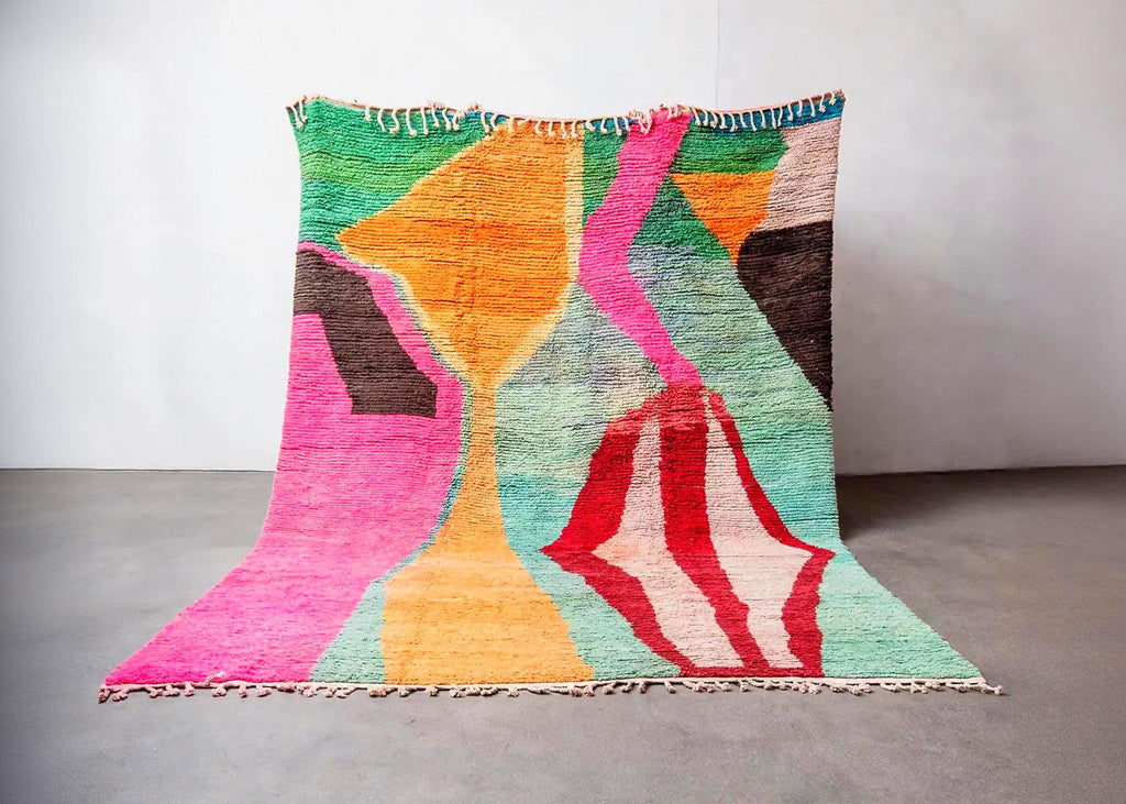 Handmade Boujad Wool Rug: Colorful Abstract Moroccan Carpet