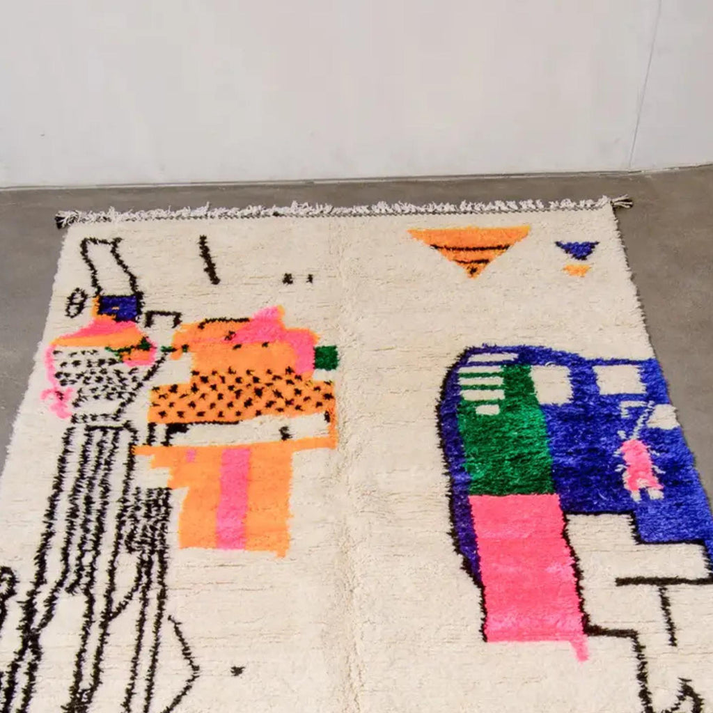 Handmade Azilal Wool Rug: Multicolor Berber Tribal Decor