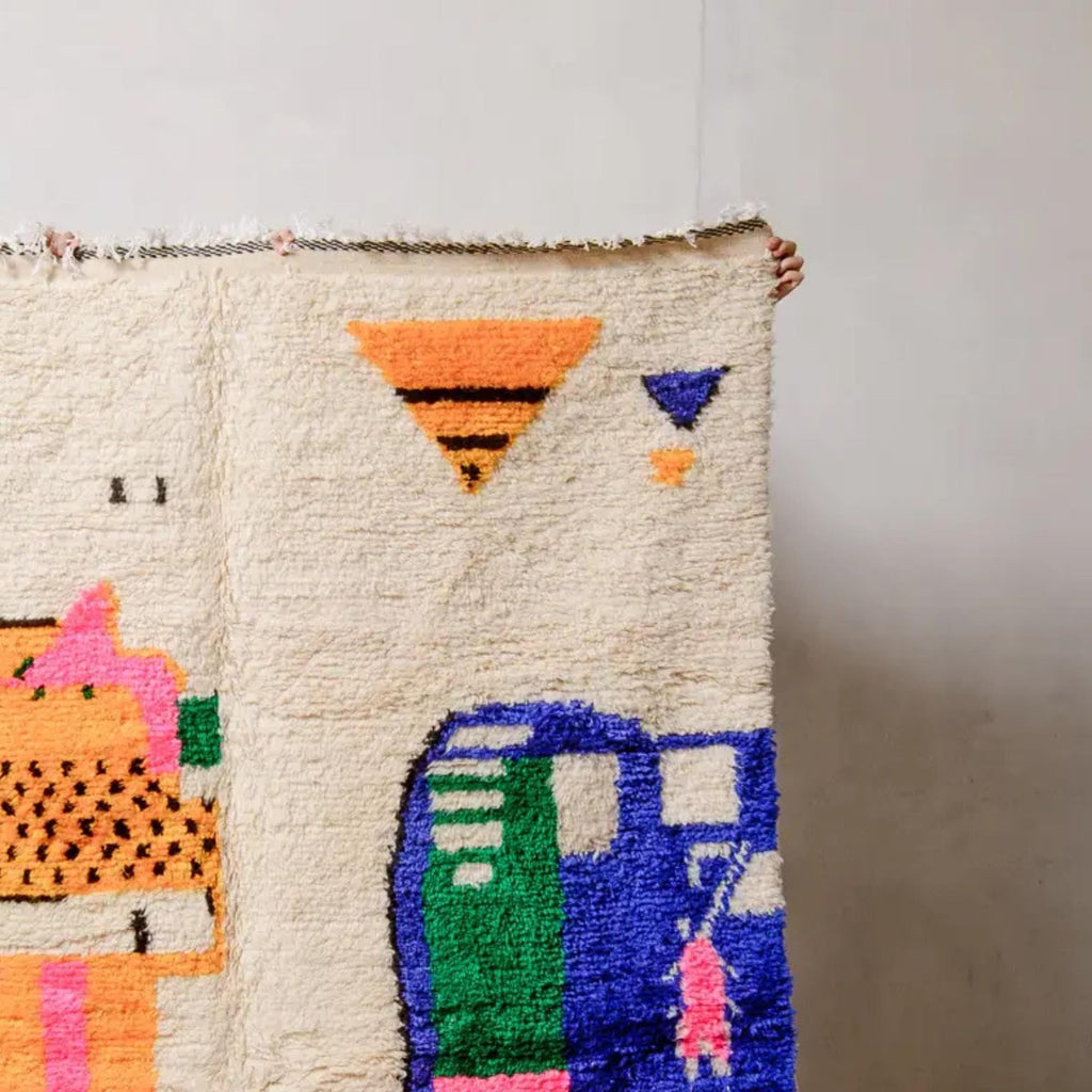 Handmade Azilal Wool Rug: Multicolor Berber Tribal Decor