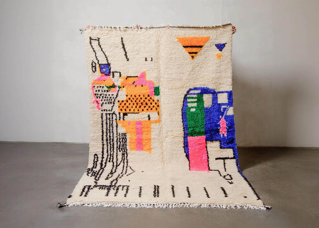 Handmade Azilal Wool Rug: Multicolor Berber Tribal Decor