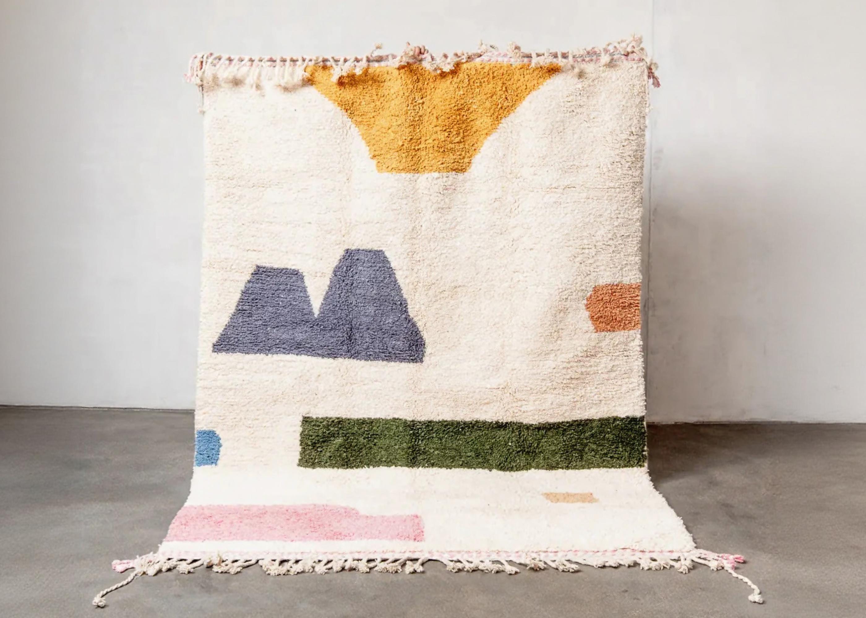 Handmade Moroccan Wool Rug: Berber Grid Design, Boho Decor