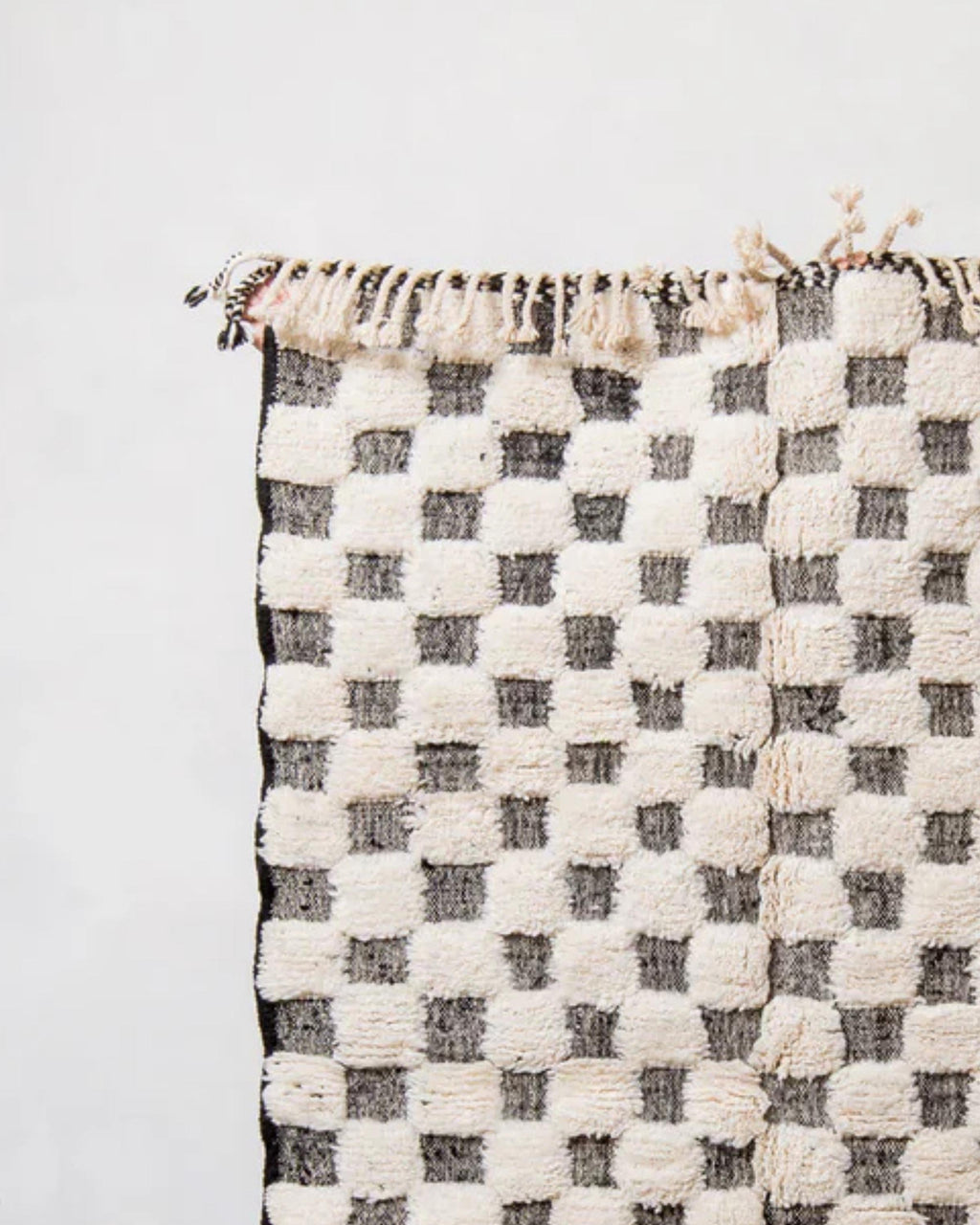 Handwoven Wool Checkered Rug: Moroccan Berber Design