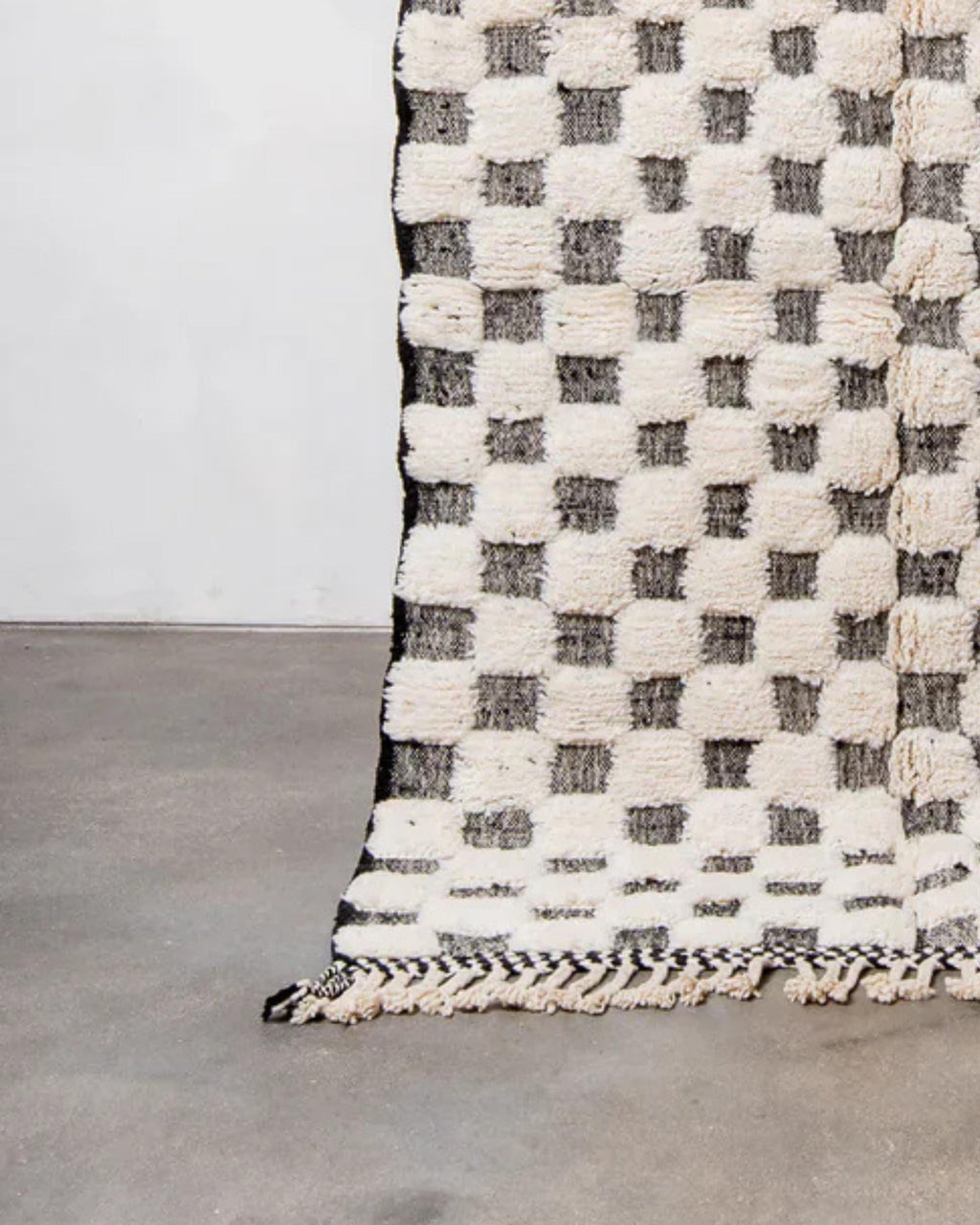 Handwoven Wool Checkered Rug: Moroccan Berber Design