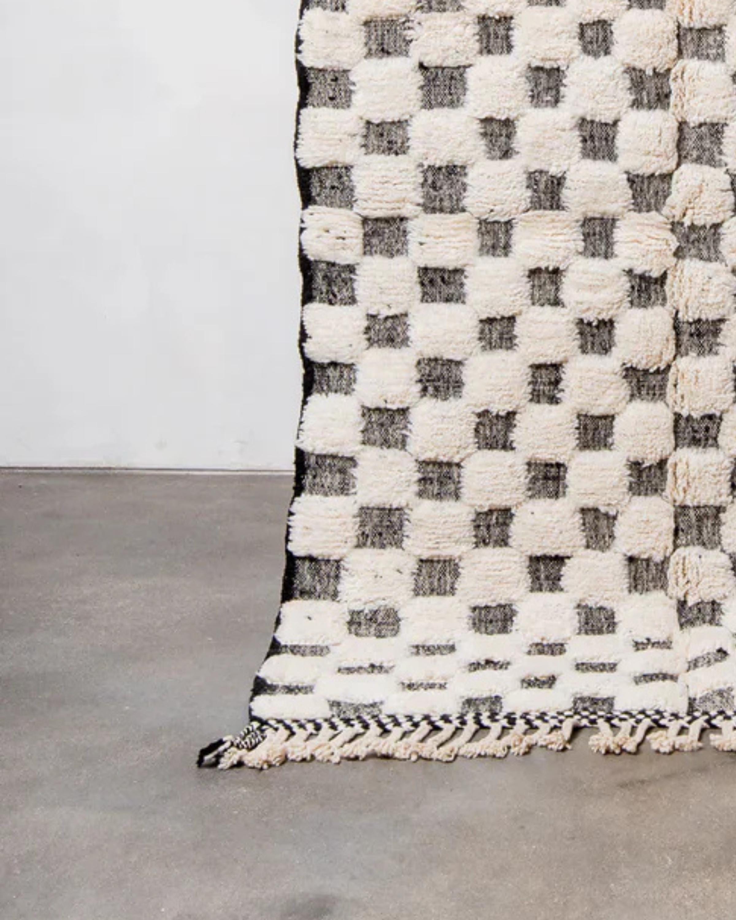 Handwoven Wool Checkered Rug: Moroccan Berber Design