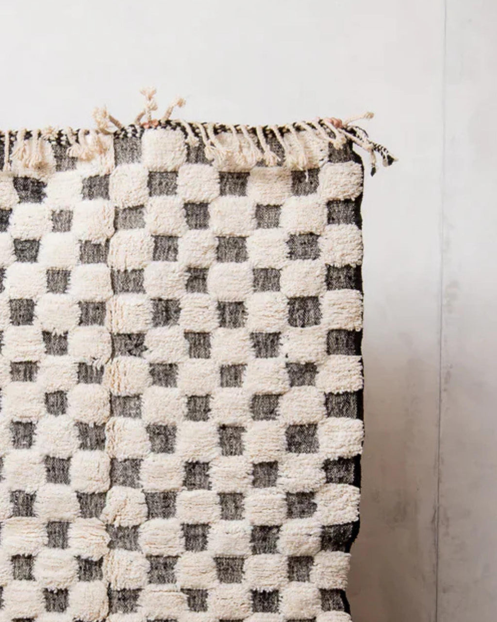 Handwoven Wool Checkered Rug: Moroccan Berber Design