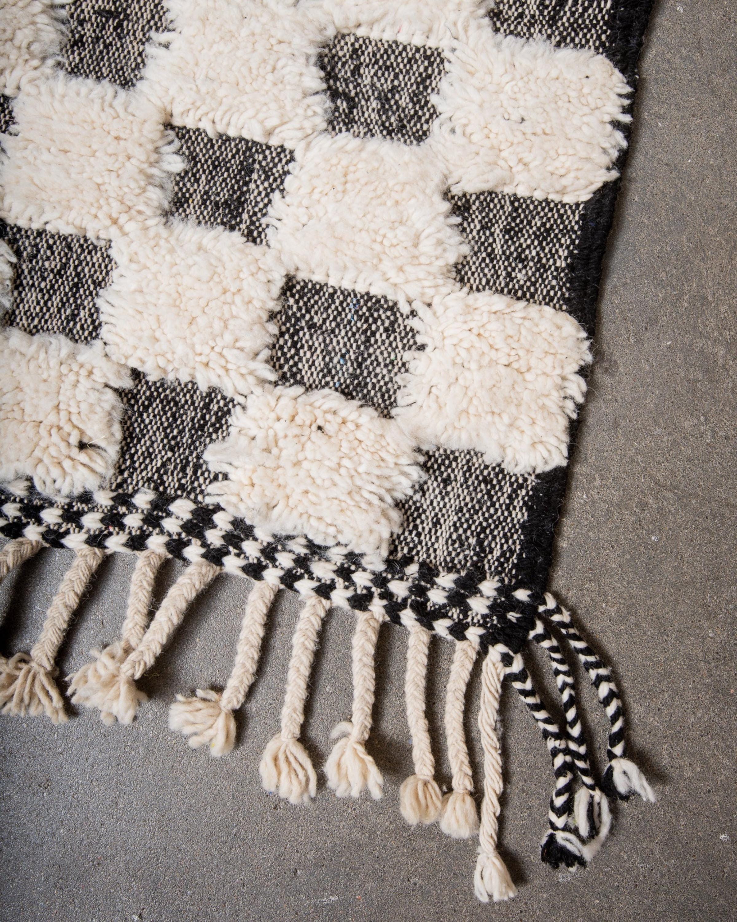 Handwoven Wool Checkered Rug: Moroccan Berber Design